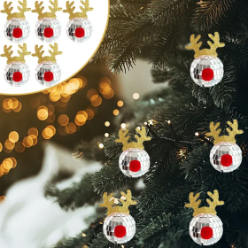 5PCS Disco Mirror Elk Horn Christmas Ball Silvery Xmas Tree Decoration Reflective Hanging Disco Balls Decor For Christmas Holiday Wedding Birthda