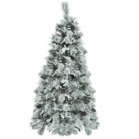 6FT Pre-Lit Spruce Snow Flocked Christmas Tree With Pine Cones, Artificial Xmas Tree With 403 Branch Tips,Mixed PE  PVC Branches, 250 Multi-Color