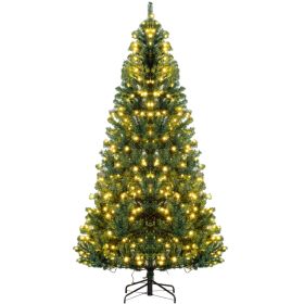 HOMCOM 7.5' Tall Prelit Christmas Tree Douglas Fir Artificial Christmas Tree With Realistic Branches, 500 Warm White LED Lights And 1346 Tips, Gr