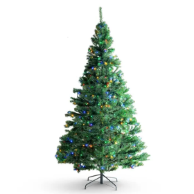 VEVOR Christmas Tree, 6.5ft Prelit Artificial Xmas Tree, Full Holiday Decor Tree With 450 Multi-Color LED Lights, 1227 Branch Tips, Metal Base Fo