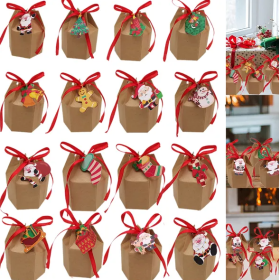 24 Pcs Christmas Gift Boxes With Ribbon And Cards Cartoon Santa Claus Reindeer Snowman Pattern Box Paper Cookies Candy Treat Boxes For Christmas