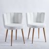 Modern WHITE dining chair(set of 2 ) with iron tube wood color legs, shorthair cushions and comfortable backrest, suitable for dining room, living roo