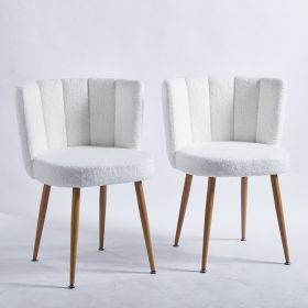 Modern WHITE dining chair(set of 2 ) with iron tube wood color legs, shorthair cushions and comfortable backrest, suitable for dining room, living roo