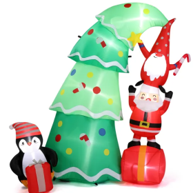 6 FT Lighted Christmas Inflatable Decoration, Inflatable Christmas Tree With Elf And Santa Claus, Funny Blow Up Yard Decorations With Built-in LE