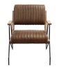 ACME Eacnlz Accent Chair in Cocoa Top Grain Leather & Matt Iron Finish 59947