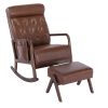 COOLMORE Rocking Chair With Ottoman, Mid-Century Modern Upholstered Fabric Rocking Armchair, Rocking Chair Nursery with Thick Padded Cushion, High Bac