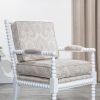 Spindle Chair, White Finish, Taupe Paisley Fabric