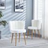 Modern WHITE dining chair(set of 2 ) with iron tube wood color legs, shorthair cushions and comfortable backrest, suitable for dining room, living roo