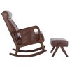 COOLMORE Rocking Chair With Ottoman, Mid-Century Modern Upholstered Fabric Rocking Armchair, Rocking Chair Nursery with Thick Padded Cushion, High Bac