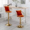 Orange velvet bar chair, pure gold plated, unique design,360 degree rotation, adjustable height,Suitable for dinning room and bar,set of 2