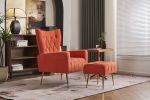 Modern Accent Chair with Ottoman, Comfy Armchair for Living Room, Bedroom, Apartment, Office (Brick red)