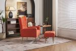 Modern Accent Chair with Ottoman, Comfy Armchair for Living Room, Bedroom, Apartment, Office (Brick red)
