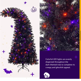6FT Artificial Fir Bent Top Halloween Christmas Tree, Xmas Tree Bendable Style Christmas Tree Holiday Decoration W1,080  Branch Tips, 300 LED Lig