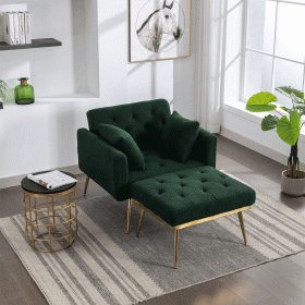 36.61'' Wide Modern Accent Chair With 3 Positions Adjustable Backrest, Tufted Chaise Lounge Chair, Single Recliner Armchair With Ottoman And Gold Legs (Color: as Pic)