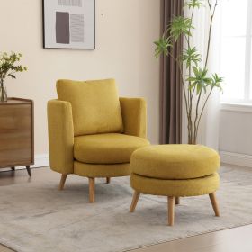 30.7" Wide Accent Chair with Ottoman Armchair Upholstered Reading Chair Single Sofa with Wooden Leg and Throw Pillow for Living Room Bedroom Dorm Room (Color: as Pic)