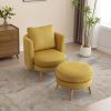 30.7" Wide Accent Chair with Ottoman Armchair Upholstered Reading Chair Single Sofa with Wooden Leg and Throw Pillow for Living Room Bedroom Dorm Room