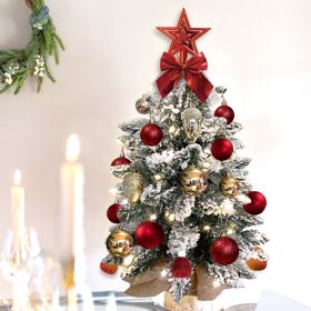 2ft Mini Christmas Tree With Light Woodland Artificial Small Tabletop Christmas Decoration With Flocked Snow, Exquisite Decor & Xmas Ornaments Fo (Color: Red)